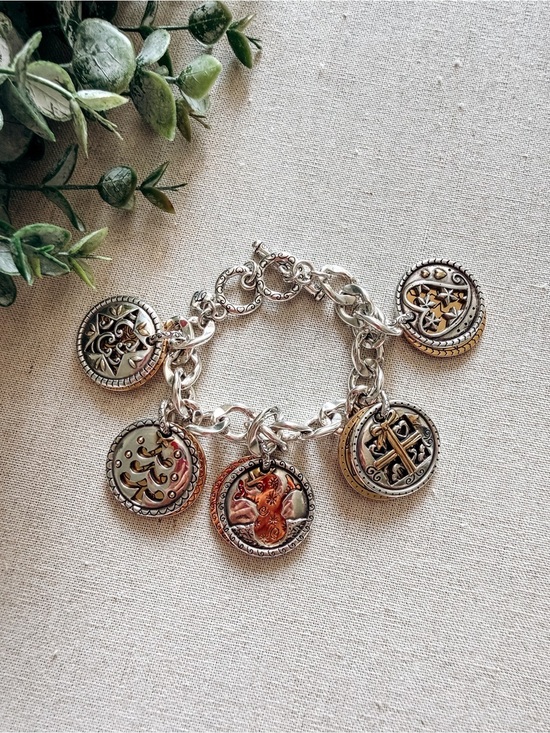 Brighton Jewelry - Brighton Mixed Metal Medallion Charm Bracelet Silver Gold